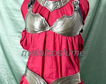 Female Metal Fantasy Armor Set – Steel Breastplate, Warrior Belt & Gorget – Perfect for Cosplay, LARP, and Renaissance Events