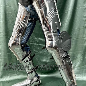 Medieval Gothic Full Leg Guards 18 Gauge Steel Knight Armor For LARP And Cosplay Costume