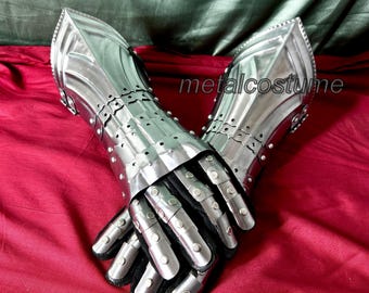 Medieval Templar Steel Gauntlets Late Gothic Knight Finger Gloves SCA LARP Gift And Cosplay Prop