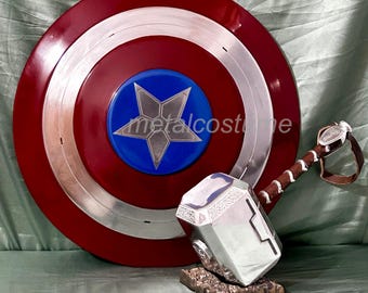 Captain America Falcon And The Winter Soldier Cosplay Shield And Thor Hammer With Base For Display