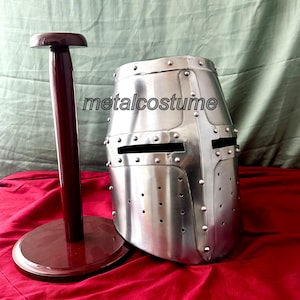 Gran Yelmo de Cruzado Medieval – Armadura lista para la batalla – Casco de Caballero Templario – Casco de armadura de acero auténtico