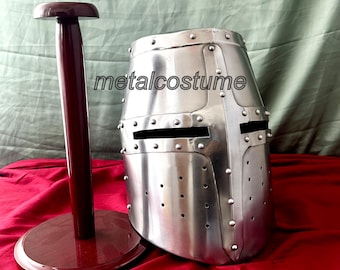 Medieval Crusader Great Helm – Battle-Ready Armor Templar Knight Helmet – Authentic Steel Armor Helmet
