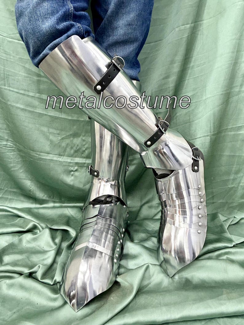 Medieval Knight Steel Greaves & Sabatons – Handmade Leg Armor for LARP, SCA, Cosplay & Reenactment