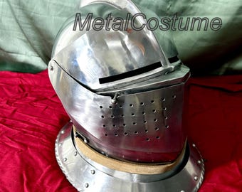 Medieval Knight Armor Helmet 18 Gauge Steel Bascinet Helmet For Reenactment And Cosplay