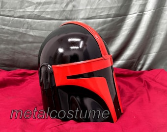 Custom Black and Red Mandalorian Helmet - Star Wars-Inspired Cosplay Prop And Collector's