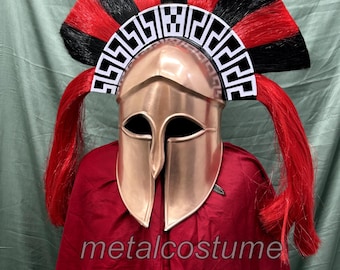 Epic Spartan Corinthian Helmet – Handmade Historical Replica with Detailed Plume & Bronze Finish For Cosplay