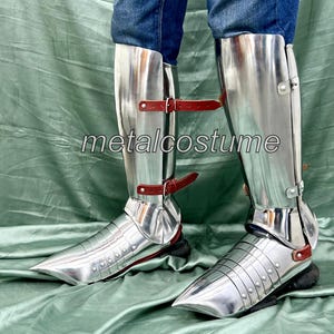 Medieval Steel Greaves and Sabatons – Handmade Full Leg Armor for Knights, LARP, SCA, and Cosplay