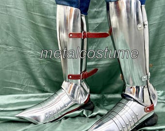 Medieval Steel Greaves and Sabatons – Handmade Full Leg Armor for Knights, LARP, SCA, and Cosplay