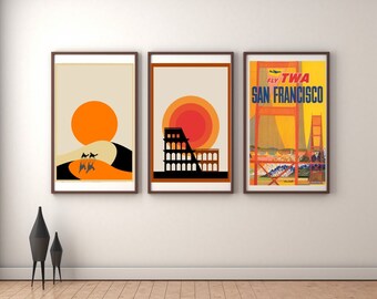 Sunset wall art prints, Set of three, Digital download, Instant delivery