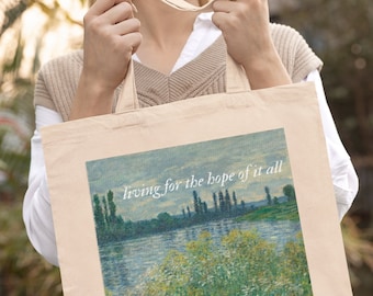 August Lyric Tote Bag, Living for the Hope of it All Lyric, Folklore Album, Impressionist Monet Art