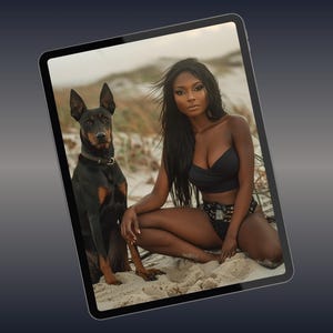 BLK モデルと犬のアート | ペットとモデルのポートレート | 犬好きのウォールアート | ファッションモデルとペット | 多様なペットのポートレート | スタイリッシュな犬の装飾