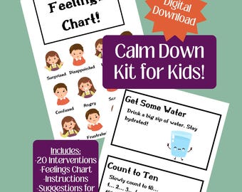 Printable Calm Down Kit 20 Interventions and Tools to Help Kids Regulate Calm Down Corner Cards Coping Skills for Kids Therapy Tools SEL Kit