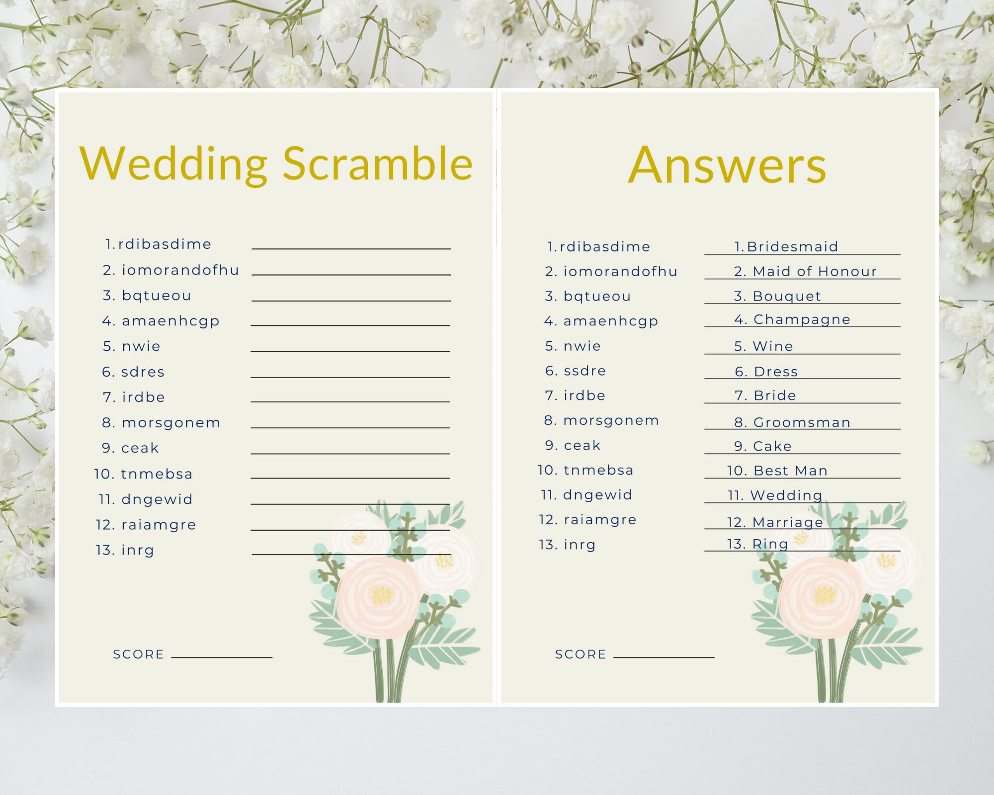 Editable Template Wedding Scramble Game for Reception Ceremony, Classic ...