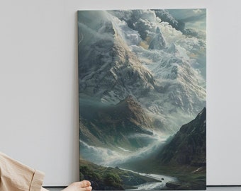 Surreale Landschaft, Berglandschaft, Berglandschaft zum ausdrucken, Fantasy Natur Dekor, beruhigende abstrakte Berge, mystische Wandkunst