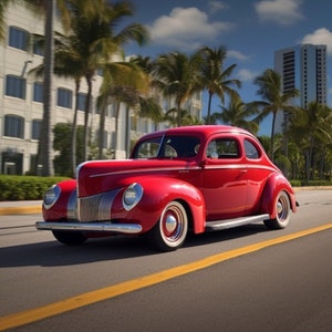 1940 Ford Coupe, Red Ford Coupe, Vintage Automobiles, Vintage Ford Coupe, Red Ford Coupe Digital Art, Digital Download, Digital Prints