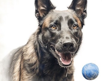 Dutch Shepherd Wall Art Printable, Brindle Dog Print, Dutch Shepherd Lover Gift, Dog Mom Decor, K9 Dog Art, Pet Portrait Download
