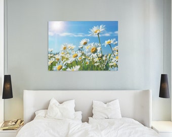 Art mural champ de marguerites à imprimer, décoration prairie Cottagecore, impression paysage estival doux, art champ fleurs sauvages, art mural floral ferme