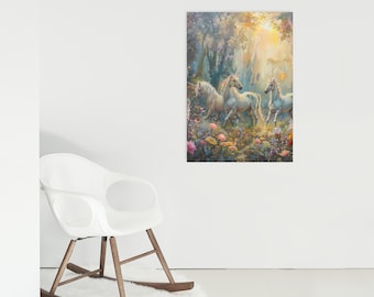 Mystical Unicorns Art Print: Fantasy Floral Decor (Digital Download)