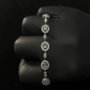 925 Sterling Silver Bracelet With Round & Square Zirconia Stones