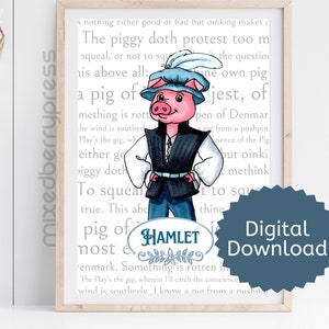 Hamlet Shakespeare Parody Poster | Funny Humorous Quote Pig Picture | “To Squeal or Not to Squeal” | English Literature Humor Wall Décor