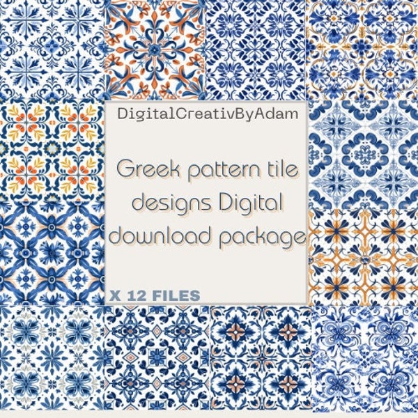 Greek tile pattern Digital downloads X12 Package