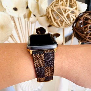 Brown LV Pattern Extra Wide Elastic Apple Watch Band - Hand