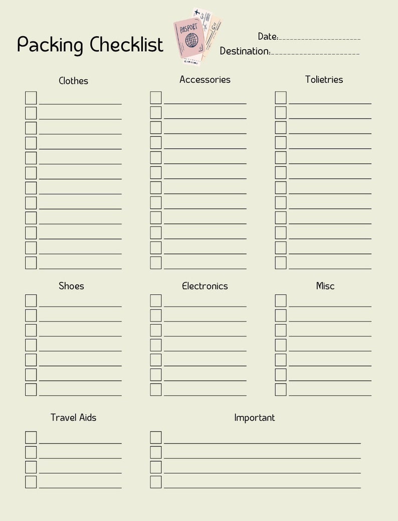 Printable Packing List, Summer Packing List, Summer Vacation Packing ...