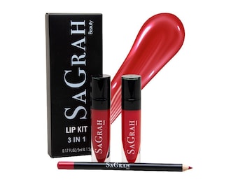 SaGrah Beauty Slay 3-in-1 Lip Kit- Long-lasting -  Anti-aging & Moisturizing -Vegan - Cruelty-Free Makeup Gift Set