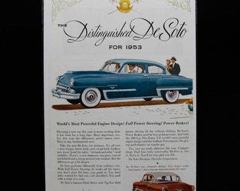 1953 The Distinguished De Soto Print Ad. Color. Gift idea. Collection. Sentimental present. Vintage.