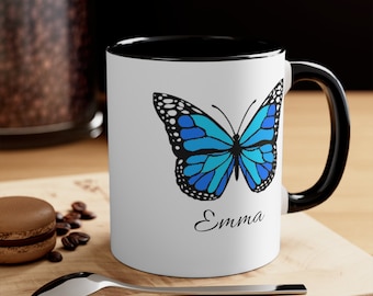 Tasse papillon, tasse personnalisée, tasse de nom personnalisé, cadeaux pour femmes, tasse d'amant de papillon, tasse d'amant de café