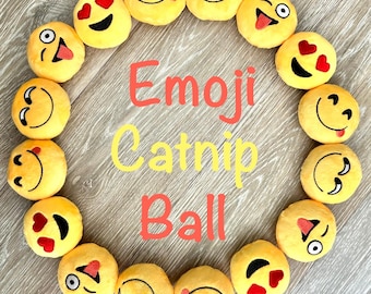 Embroidered Emoji Catnip Toy, Organic Plush Ball for Cats, Interactive Play