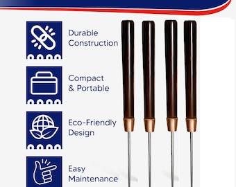 May include: Four dark brown tools with copper-colored accents and thin, silver tips. The image includes text that reads "Perfect for Your 420 Kit", and also lists features such as "Durable Construction" and "Easy Maintenance".