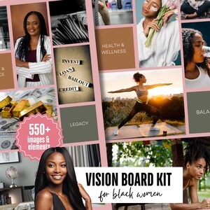 Black Girl 2026 Vision Board Kit, 550+ Images Manifestation Planner, Affirmations and Quotes Printable