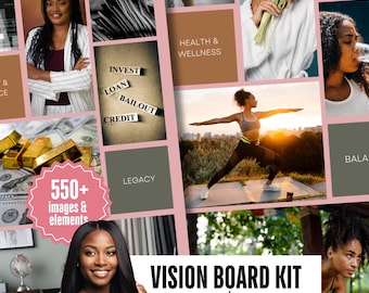 Black Girl 2026 Vision Board Kit, 550+ Images Manifestation Planner, Affirmations and Quotes Printable