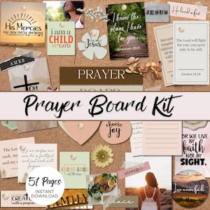 Kit de tablero de oración imprimible, tarjetas con versículos bíblicos para la sala de guerra, tarjetas con las Escrituras para el muro de oración, diario de oración, planificador de fe, versículos bíblicos