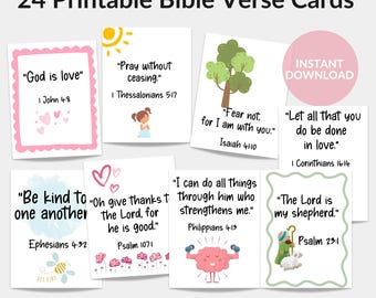Scripture Cards for Kids, Bible Verse Cards, Christian Homeschool Resources, Sunday School Supplies, Memory Verse Cards, Printables