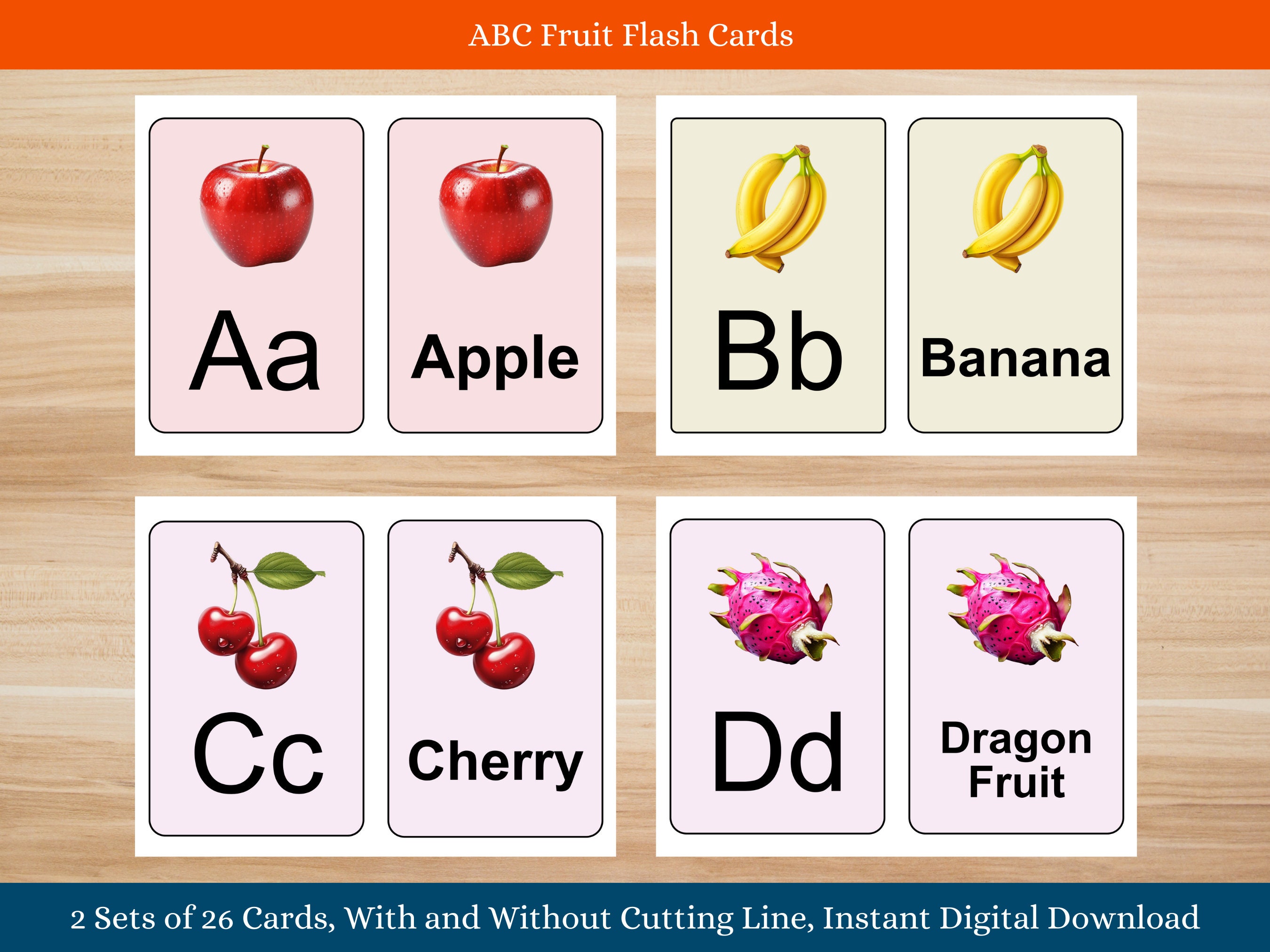 ABC Fruit Flash Cards - Etsy