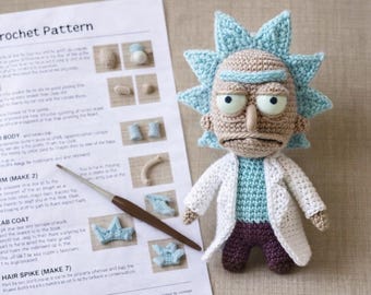 Patrón de crochet para Rick Mad Scientist (PDF) | Muñeco amigurumi | Peluche de científico | Bata de laboratorio a crochet | Regalo para frikis | Amigurumi DIY