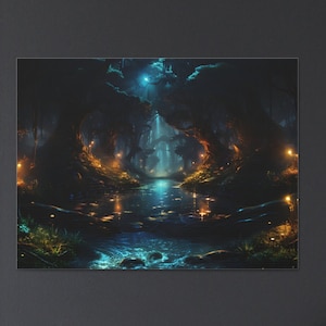 Mystische Fantasie Wald Nacht Glühwürmchen Leinwand Kunst skurriler Natur-inspirierter Wand-Dekor Hochwertiger Baumwollstoff Bezaubernde Wohndeko