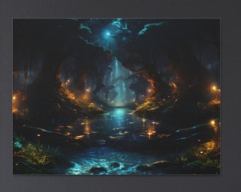 Mystical Fantasy Forest Night Fireflies Canvas Art Whimsical Nature-Inspired Wall Decor High-Quality Cotton Fabric Enchanting Home Decor