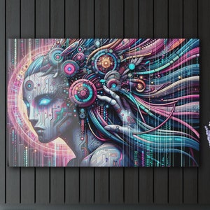 Ethereal Woman Circuitry Matrix Wall Art Acrylic Prints Tech Gift Gamer Girl Festive Design Modern Home Decor Office Art