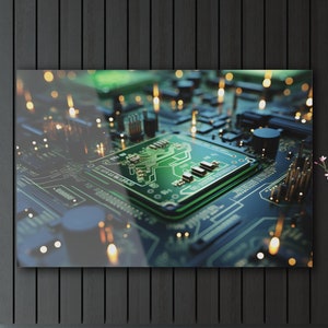 Circuit Board Green Accents Tempered Glass Art Technology AI Enthusiasts Home Office Wall Decor Futuristic Decor Tech-Savvy Gift