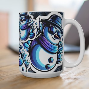 Cool Snowman Coffee Mug Jumbo 15oz Mug Hot COCO Mug with A Snowman in Sunglasses Holiday Gift Winter Secret Santa for Her