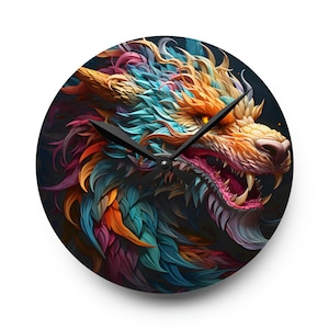 Mystical Colorful Dragon Acrylic Wall Clock Game of Throne Gifts GOT Round Clock Dragon Art Fantasy Decor Mystical Clock Dragon Lover Gift