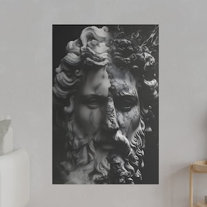 Marble Greek Statue Canvas Art Black and White Mythology Decor Ancient Marble Statue Classical Greek Wall Art Man Cave Decor gift for him