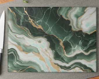 Green and Gold Marble texture Glass Cutting board Marble Cutting Kitchen Gifts Decor Large Design Tempered Homeware Cutting Board