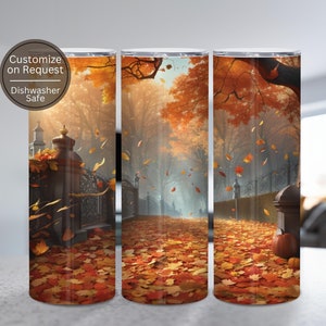 Fall Leaves Tumbler Cozy 20oz Skinny Tumbler Autumn Design Thanksgiving Gift Tumbler Fall Sublimation Leaf Design Seasonal Drinkware