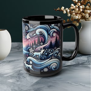 Mystische Weihnachtstasse Elegante Rentier Schneeflocke Jumbo 15 Unzen Kaffeetasse Winter Design Schneeflocke Urlaub Kaffeeliebhaber Tis the Season