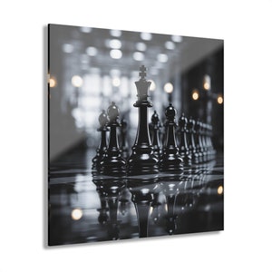 Checkmate King&#39;s Stand B&W Acrylic Print Chess Art Modern Home Office Decor Black and White Wall Art Vertical Horizontal Wall Decor