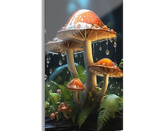 Trippy Mushroom Forest Acrylic Wall Art, Psychedelic Surreal Decor